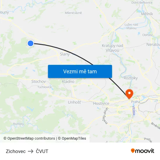 Zichovec to ČVUT map