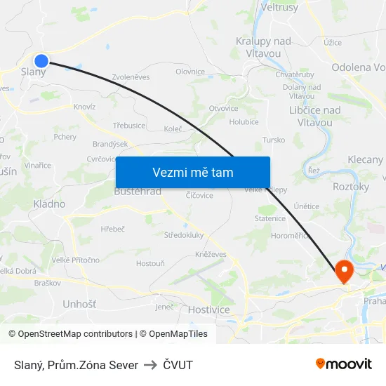 Slaný, Prům.Zóna Sever to ČVUT map