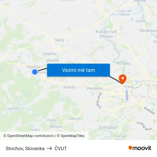 Stochov, Slovanka to ČVUT map