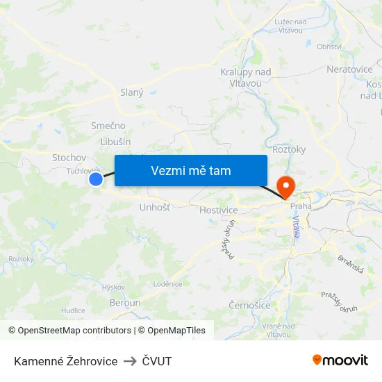 Kamenné Žehrovice to ČVUT map