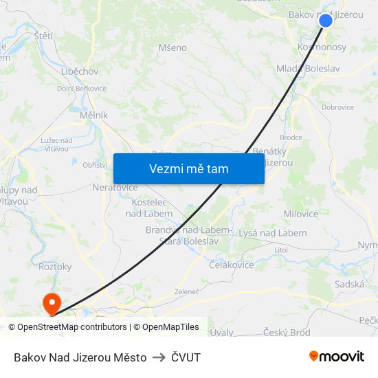 Bakov Nad Jizerou Město to ČVUT map