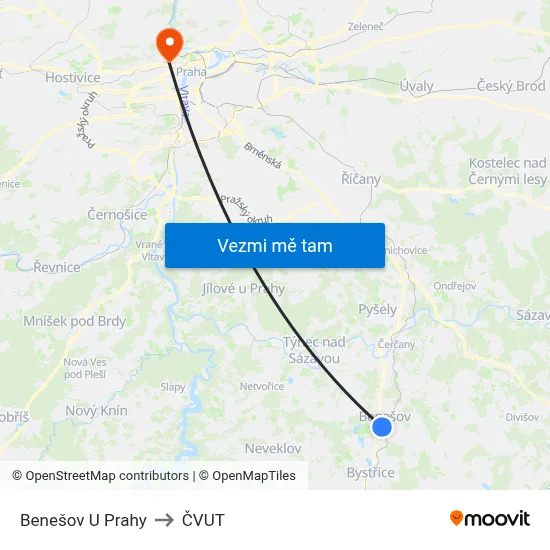 Benešov U Prahy to ČVUT map