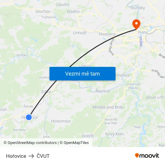 Hořovice to ČVUT map