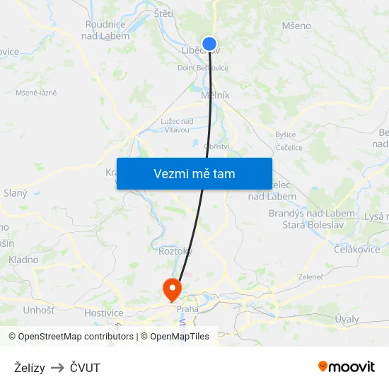Želízy to ČVUT map