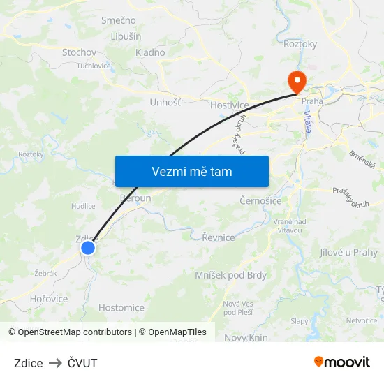 Zdice to ČVUT map