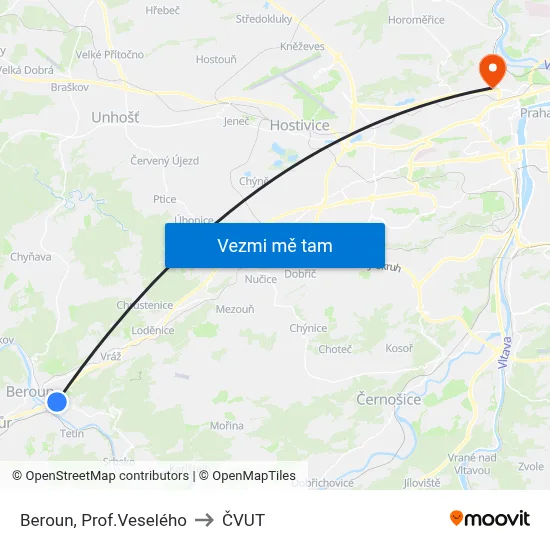 Beroun, Prof.Veselého to ČVUT map