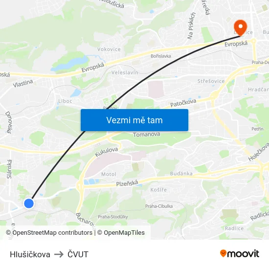 Hlušičkova to ČVUT map