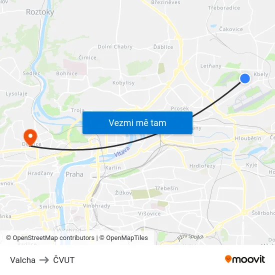 Valcha to ČVUT map