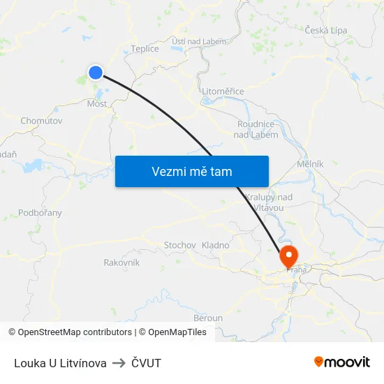 Louka U Litvínova to ČVUT map