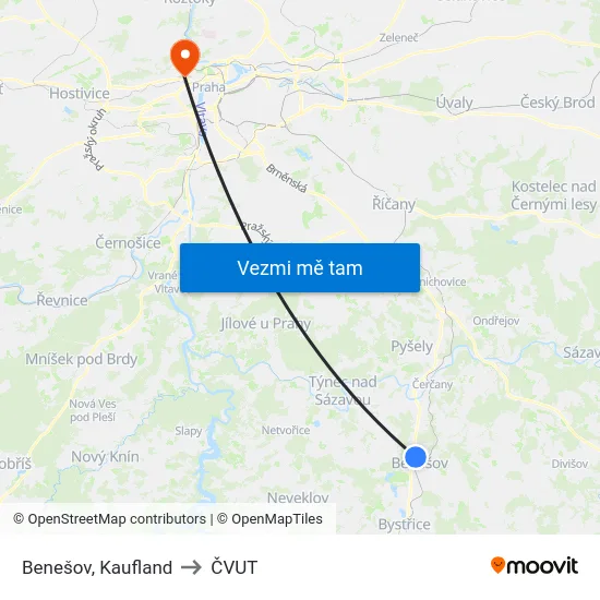 Benešov, Kaufland to ČVUT map