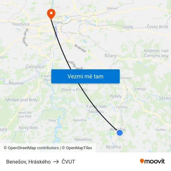 Benešov, Hráského to ČVUT map