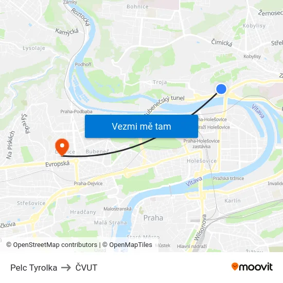 Pelc Tyrolka to ČVUT map