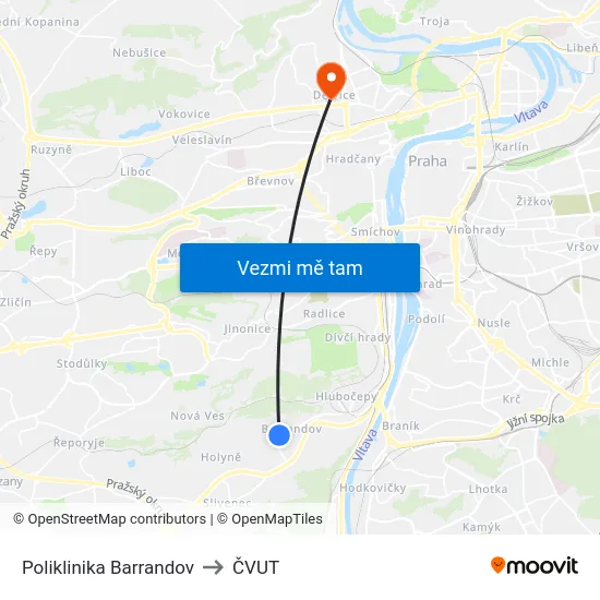Poliklinika Barrandov to ČVUT map