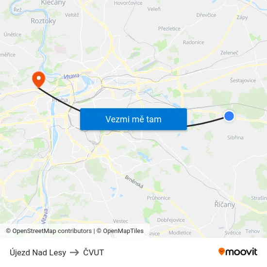 Újezd Nad Lesy to ČVUT map