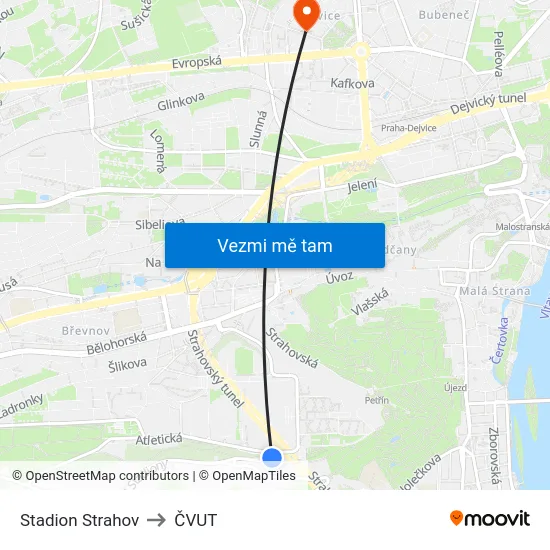 Stadion Strahov to ČVUT map