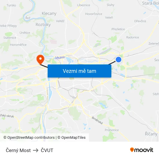 Černý Most to ČVUT map