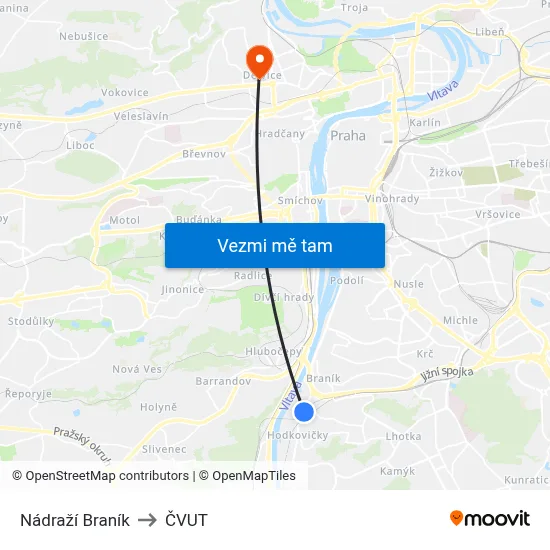 Nádraží Braník to ČVUT map