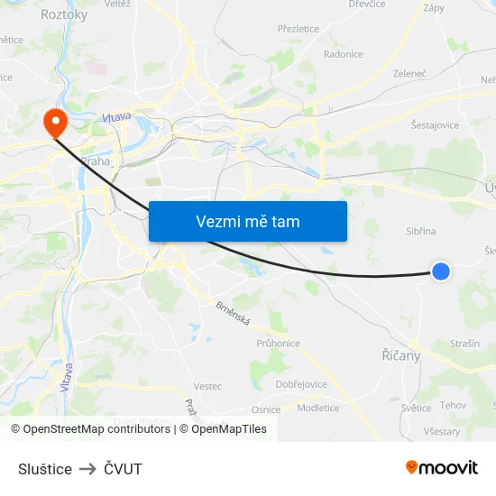 Sluštice to ČVUT map