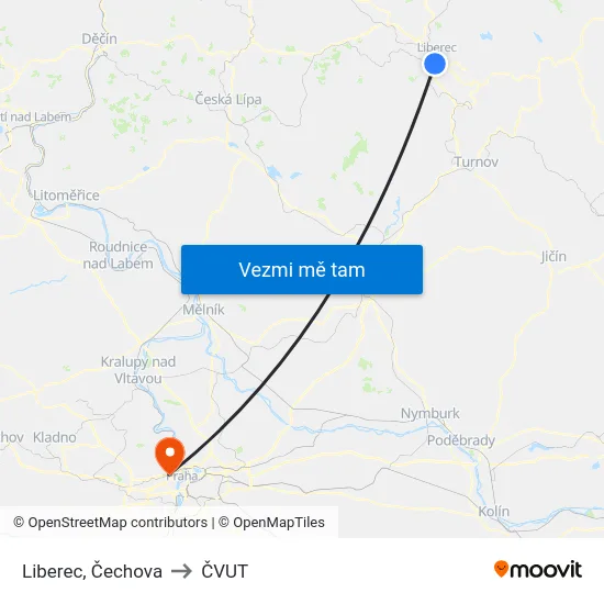 Liberec, Čechova to ČVUT map