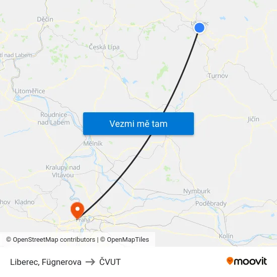 Liberec, Fügnerova to ČVUT map