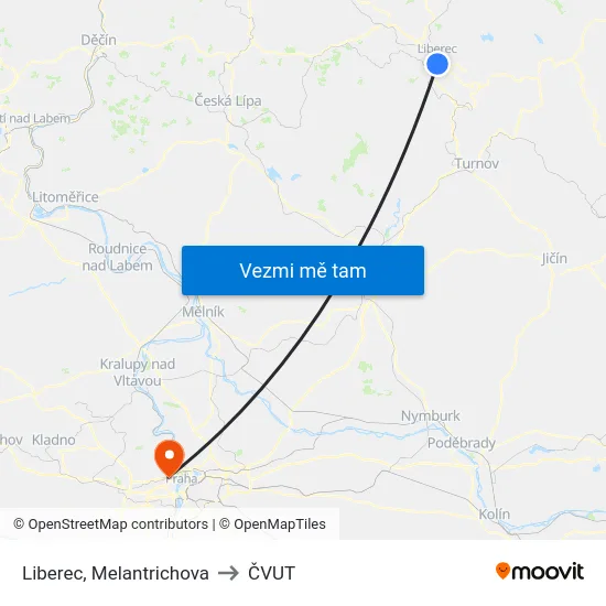 Liberec, Melantrichova to ČVUT map