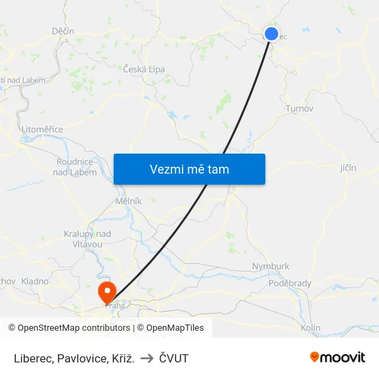 Liberec, Pavlovice, Křiž. to ČVUT map