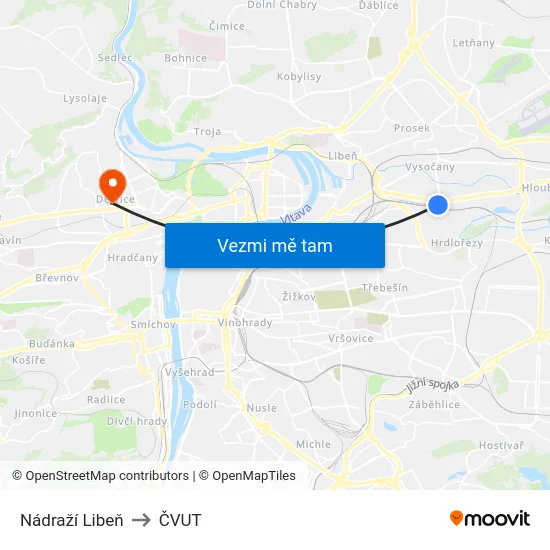 Nádraží Libeň to ČVUT map