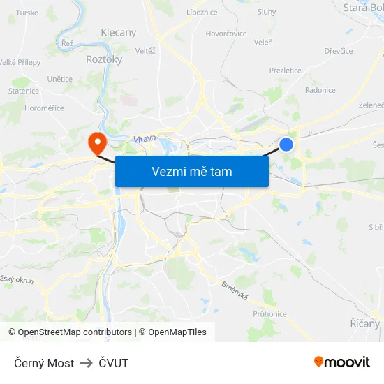 Černý Most to ČVUT map