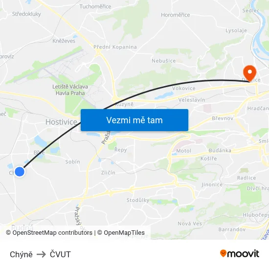Chýně to ČVUT map
