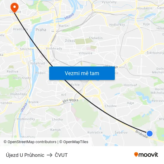 Újezd U Průhonic to ČVUT map