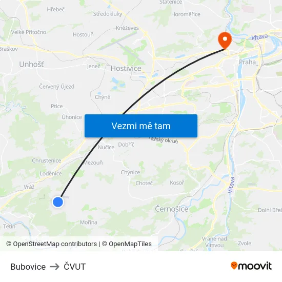 Bubovice to ČVUT map