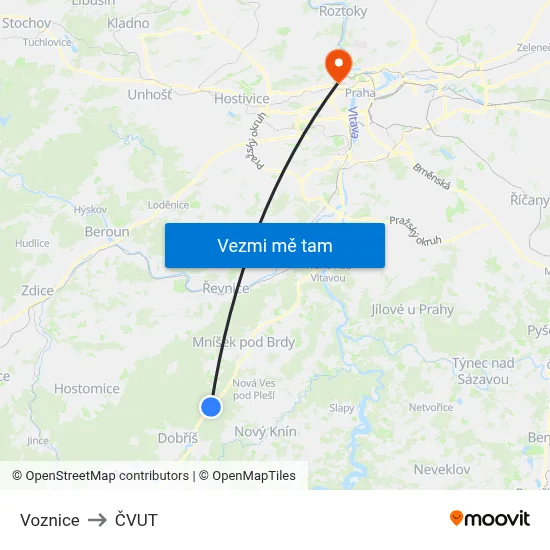 Voznice to ČVUT map