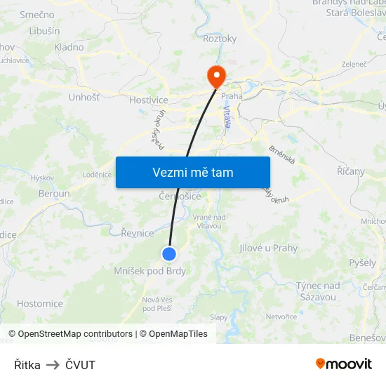 Řitka to ČVUT map