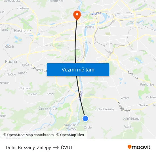 Dolní Břežany, Zálepy to ČVUT map