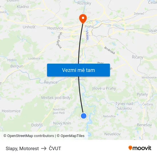 Slapy, Motorest to ČVUT map