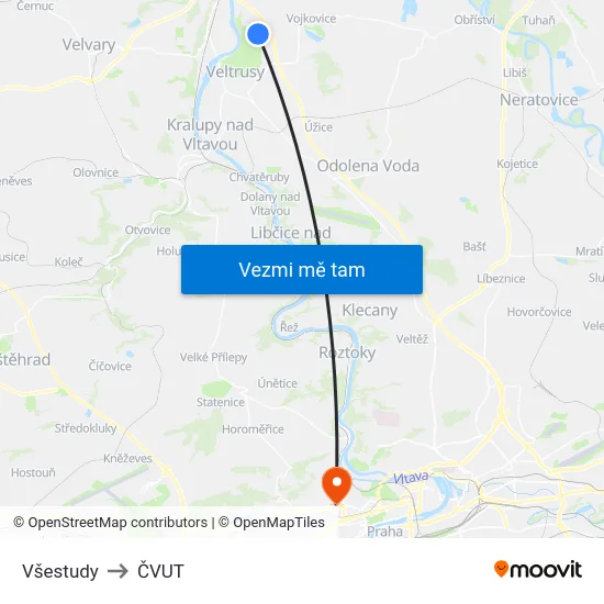 Všestudy to ČVUT map