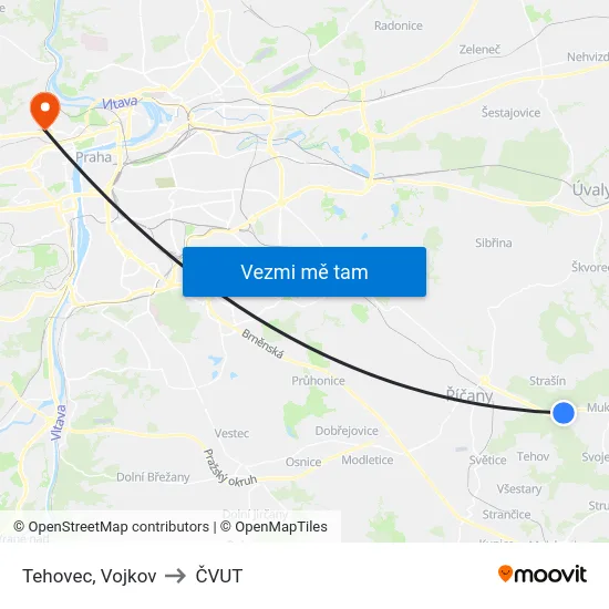 Tehovec, Vojkov to ČVUT map