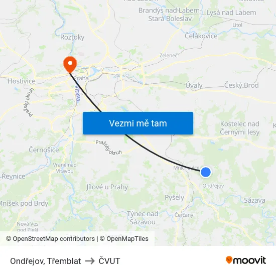 Ondřejov, Třemblat to ČVUT map