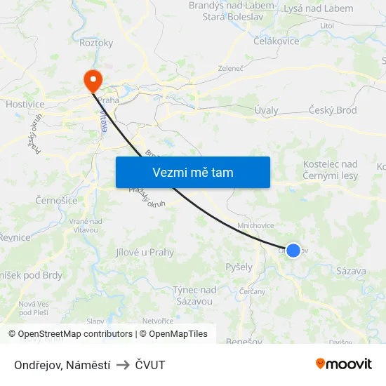 Ondřejov, Náměstí to ČVUT map