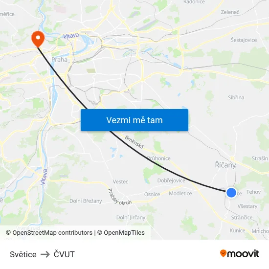 Světice to ČVUT map