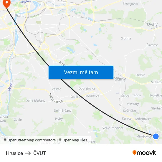Hrusice to ČVUT map