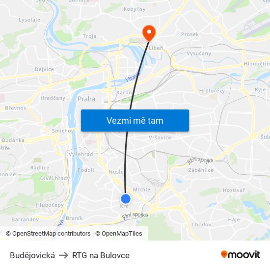 Budějovická to RTG na Bulovce map