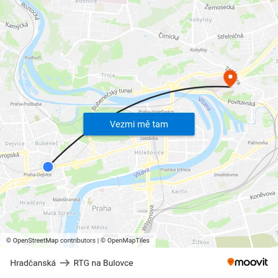 Hradčanská to RTG na Bulovce map