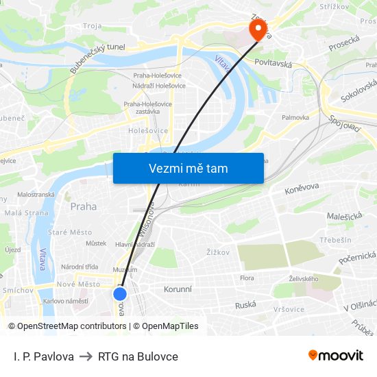 I. P. Pavlova to RTG na Bulovce map