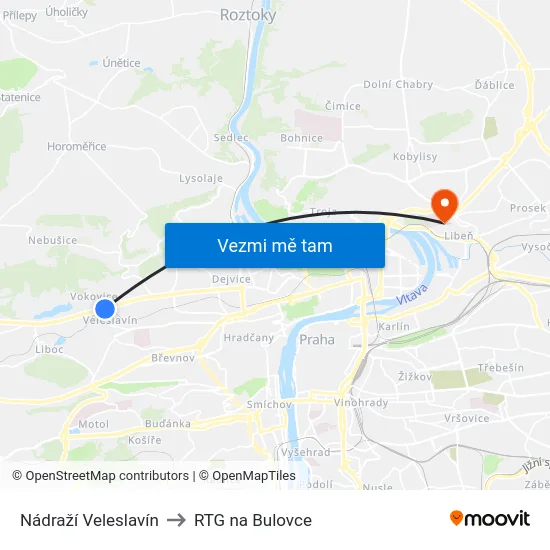 Nádraží Veleslavín to RTG na Bulovce map