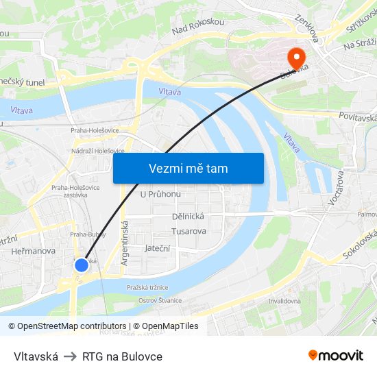 Vltavská to RTG na Bulovce map