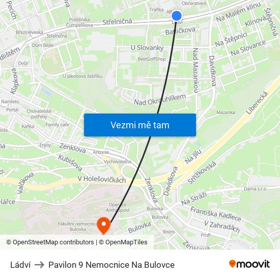 Ládví to Pavilon 9 Nemocnice Na Bulovce map