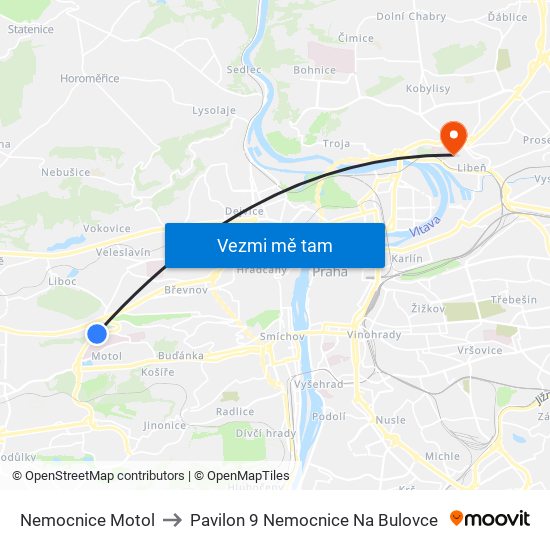 Nemocnice Motol to Pavilon 9 Nemocnice Na Bulovce map