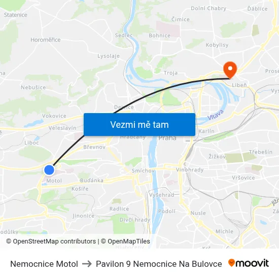 Nemocnice Motol to Pavilon 9 Nemocnice Na Bulovce map