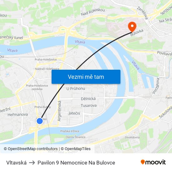 Vltavská to Pavilon 9 Nemocnice Na Bulovce map